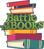 Stack of books saying "battle of the books"